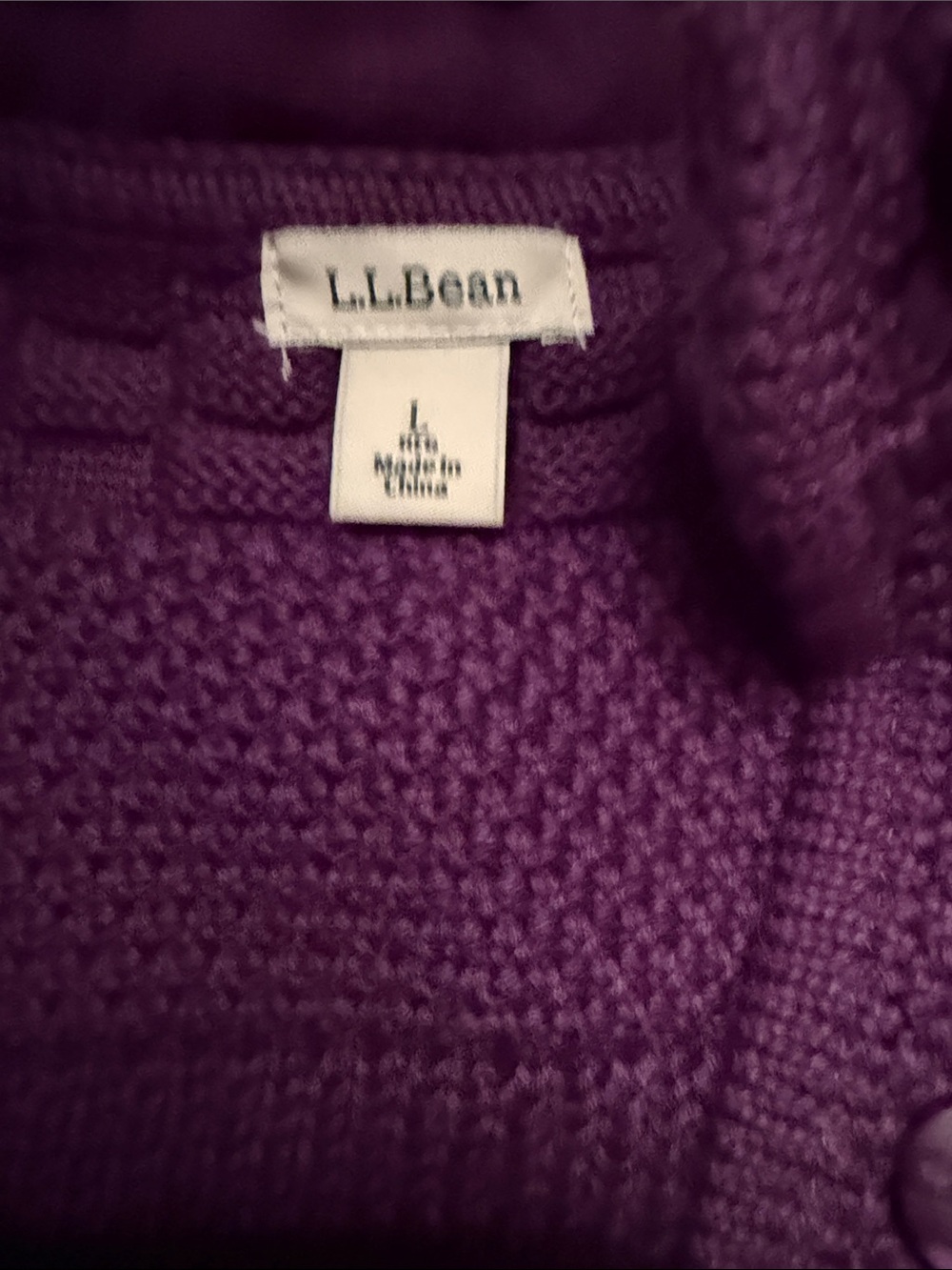 L.L. Bean Deep Purple Cable-Knit Button Cardigan - Picture 3 of 9